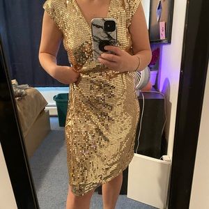 MICHAEL by Michael Kors gold sequin wrap dress.